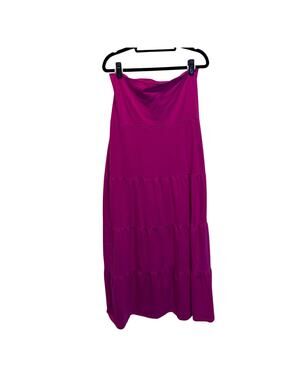 Y2K Maxi Dress Sundress Tube Top Fuchsia Tiered Strapless Medium Barbiecore